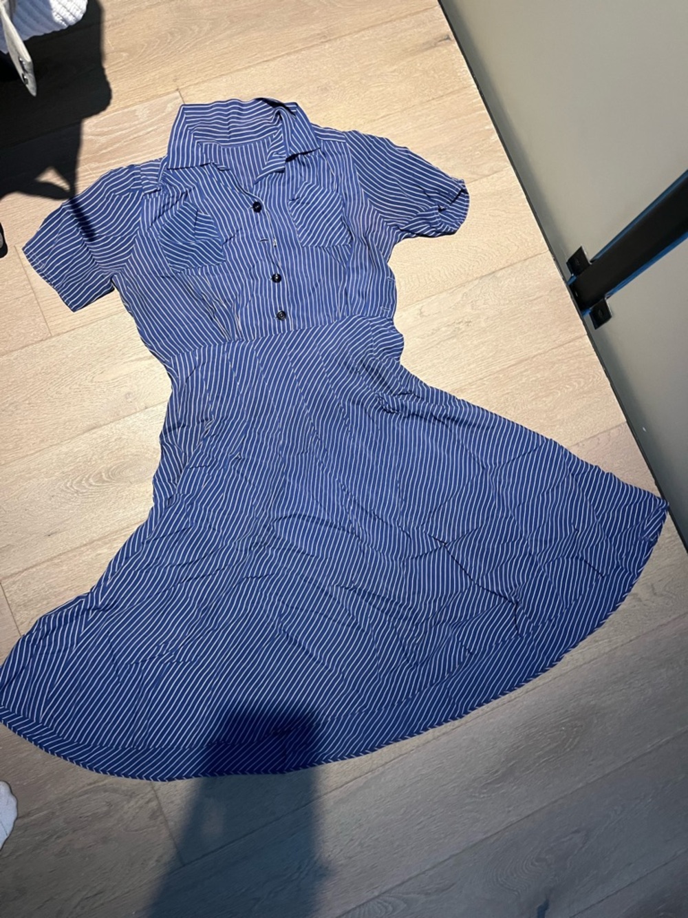 Vintage Blue & White Striped Mini Shirt Dress